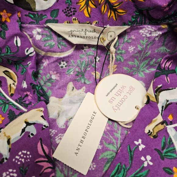 W Tag Anthropologie Print Fresh Purple Violet Dogs Poddle PJ Pajama Set Womens S - Picture 3 of 16